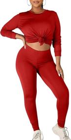 img 2 attached to Kaximil Women's Workout Tracksuit - 2 Piece Set with Long Sleeve Top and Legging Jogger Pants