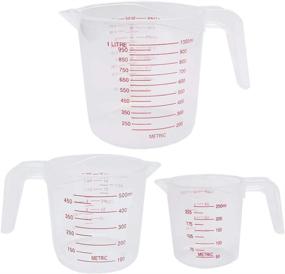 img 4 attached to 🥄 Set of 3 Heat-resistant Plastic Measuring Cups with Handle Grip and Spout, Stackable Design, BPA-free - 1/2/4 Cup Capacity for Precise Liquid Measurement, Baking, Mixing - Clear