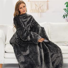 img 2 attached to 🐩 THREE POODLE Sherpa Wearable Blanket with Sleeves: Super Warm & Cozy Fleece Sleeved TV Throw for Adults, Women, and Men