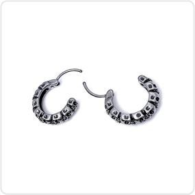 img 2 attached to 💀 Hip Hop Stainless Steel Skull Hoop Earrings - NSITBBUERY