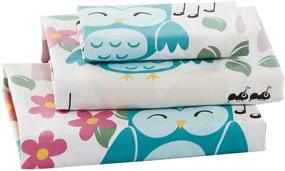 img 1 attached to 🦉 Elegant Homes Multicolor Pink White Blue Purple Beautiful Girls Floral Owl with Hearts Design Fun 4 Piece Printed Sheet Set with Pillowcases Flat Fitted Sheet for Girls/Kids - EH Owl (Queen Size)