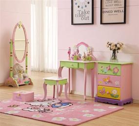img 3 attached to 💄 YFDZONE Pink Wooden Kids Vanity Set with Mirror - Children's Dressing Table Makeup Table with Stool and Chair