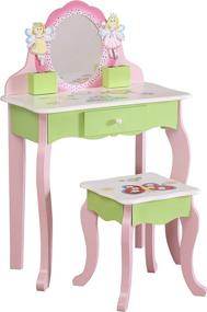 img 4 attached to 💄 YFDZONE Pink Wooden Kids Vanity Set with Mirror - Children's Dressing Table Makeup Table with Stool and Chair