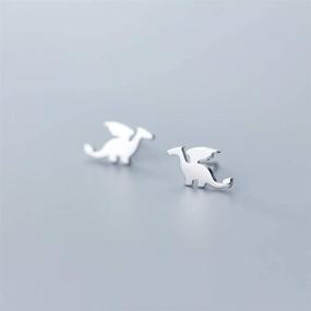 img 3 attached to 🦖 Cute Dinosaur Earrings Studs for Women, Girls & Men | 925 Sterling Silver Hypoallergenic Tiny Dragon & Brontosaurus Animal Cartilage Tragus | Polished Fashion Punk Jewelry | Dainty Gifts for Friends