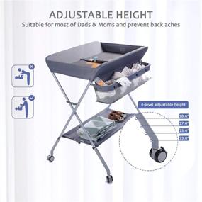 img 2 attached to 👶 EGREE Baby Changing Table: Portable Foldable Diaper Changing Station with Wheels | Adjustable Height Mobile Nursery Organizer, Safety Belt & Large Storage Racks | Ideal for Newborn Baby and Infant | Gray Color