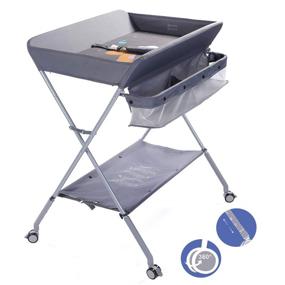img 4 attached to 👶 EGREE Baby Changing Table: Portable Foldable Diaper Changing Station with Wheels | Adjustable Height Mobile Nursery Organizer, Safety Belt & Large Storage Racks | Ideal for Newborn Baby and Infant | Gray Color