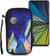 📱 kwmobile neoprene sleeve for 6.5" smartphone - shock absorbing pouch case - moon and mountains gold/coral/dark blue - buy now logo