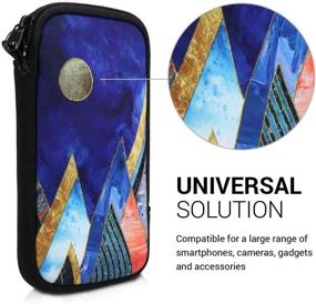 img 2 attached to 📱 kwmobile Neoprene Sleeve for 6.5" Smartphone - Shock Absorbing Pouch Case - Moon and Mountains Gold/Coral/Dark Blue - Buy Now