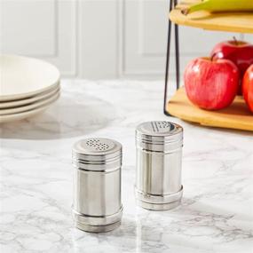 img 2 attached to 🧂 Kitchen Condiments Set: Stainless Steel Salt and Pepper Shakers (3.5 In, 2-Piece)