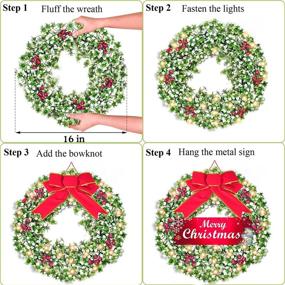 img 1 attached to 16-inch Christmas Wreaths with Merry Christmas and Welcome Sign – 🎄 Holiday Door Wreath with Green Leaves, Flowers, and LED Lights for All Seasons