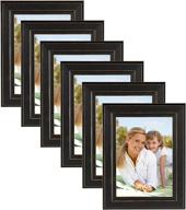 🖼️ pack of 6 kieva solid wood picture frames, distressed black, 5x7 by designovation логотип