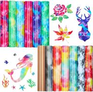 🌈 12 sheets tie dye htv vinyl bundle - 12 x 10 inch watercolor patterned vinyl with rainbow color clouds - iron-on transfer vinyl for diy crafts (classic colors) - heat press sheet included logo