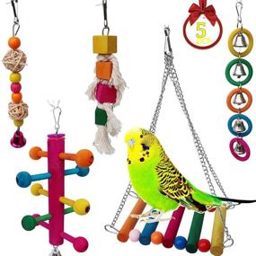 img 2 attached to 🦜 Bird Parrot Toys Set – Bonaweite Pet Birds Cage Hammock Swing Chewing Hanging Bell Toy for Small Parakeets, Cockatiels, Conures, Macaws, Parrots, Love Birds, Finches, and Lorikeets