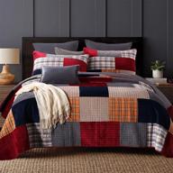 🛏️ king size 100% cotton patchwork quilt set - plaid pre-washed bedspread coverlet with real stitched decorative bedding cover & 2 shams. velvet and yarn-dyed check style - all season logo