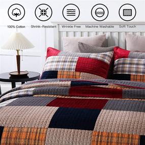 img 3 attached to 🛏️ King Size 100% Cotton Patchwork Quilt Set - Plaid Pre-Washed Bedspread Coverlet with Real Stitched Decorative Bedding Cover & 2 Shams. Velvet and Yarn-Dyed Check Style - All Season