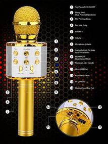 img 3 attached to Голубой Bluetooth 4 в 1 караоке беспроводный микрофон BlueFire: портативный микрофон с светодиодными огнями в золотом цвете - идеальный для детей, девочек, мальчиков и взрослых