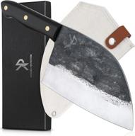 🔪 kp serbian chef's knife – meat cleaver knife – "the chopper" - 7" handmade with heavy-duty high-carbon steel forging– razor-sharp butcher knife, canvas sheath included, unique natural patina design logo