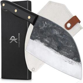 img 4 attached to 🔪 KP Serbian Chef's Knife – Meat Cleaver Knife – "The Chopper" - 7" Handmade with Heavy-Duty High-Carbon Steel Forging– Razor-Sharp Butcher Knife, Canvas Sheath Included, Unique Natural Patina Design