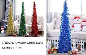 img 3 attached to 🎄 HenMerry 5ft Collapsible Christmas Tree with 100LED Multicolored Lights - Artificial National Trees Tinsel Christmas Decor for Home, Office, Apartment - Foldable Xmas Tree with Holiday Party Decoration, Stand Included