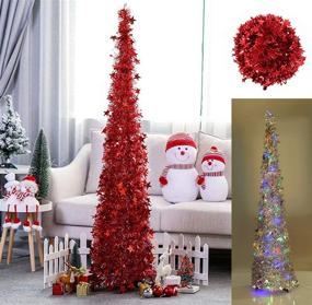 img 4 attached to 🎄 HenMerry 5ft Collapsible Christmas Tree with 100LED Multicolored Lights - Artificial National Trees Tinsel Christmas Decor for Home, Office, Apartment - Foldable Xmas Tree with Holiday Party Decoration, Stand Included