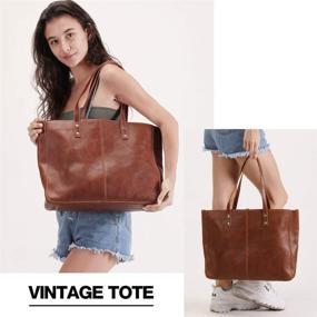 img 1 attached to 👜 Vintage Tote Briefcase: Kattee Genuine Leather Purses and Handbags - Perfect Laptop Shoulder Bag for Women
