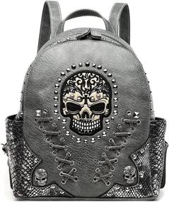 img 3 attached to 🖤 Edgy Sugar Skull Punk Art: Rivet Stud Biker Purse for Trendy Women – Python Backpack, Daypack, Shoulder Bag & Wallet Set