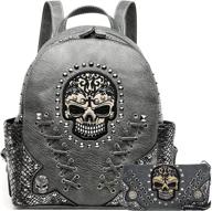 🖤 edgy sugar skull punk art: rivet stud biker purse for trendy women – python backpack, daypack, shoulder bag & wallet set logo