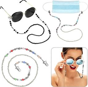 img 1 attached to 👓 4-Piece Beaded Face Covering Lanyard with Eyeglass Chains Clip Holder - Necklace Strap for Safety Cover, Hanging Around Neck