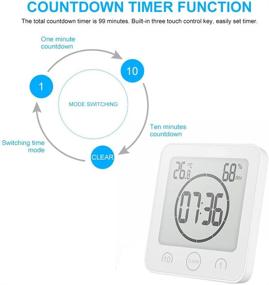 img 3 attached to 🕒 Waterproof Digital Kitchen Timer with Alarm - AOZBZ Shower Wall Clock, Touch Screen Timer with Temperature Humidity Display, Suction Cup Hanging Hole (White)