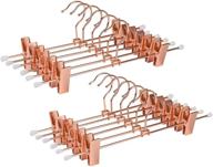 👖 12-pack of sturdy amber home rose copper gold metal hangers for pants and skirts - 12 inch, featuring 2 adjustable non-slip clips and swivel hook логотип