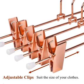 img 1 attached to 👖 12-Pack of Sturdy Amber Home Rose Copper Gold Metal Hangers for Pants and Skirts - 12 Inch, featuring 2 Adjustable Non-Slip Clips and Swivel Hook