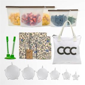 img 4 attached to 🥡 Ultimate Reusable Silicone Food Storage Bags Set - Large & Medium Sizes, Beeswax Wrap, Stretch Lids, Bag Holder & Cotton Storage Bag - 16 Pack Bundle