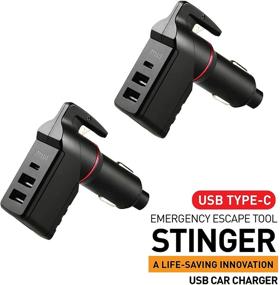 img 4 attached to 🚗 Ztylus Stinger USB Type C Car Charger Emergency Escape Tool: Window Breaker, Seat Belt Cutter, USB-C & USB-A Ports - Black Pack x 2