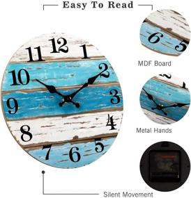 img 3 attached to 🏖️ Beach Themed Blue Wall Clock - Silent Non-Ticking, Vintage Round Rustic Coastal Nautical Decor for Home or Office - 10 Inch Battery Operated