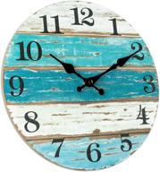 🏖️ beach themed blue wall clock - silent non-ticking, vintage round rustic coastal nautical decor for home or office - 10 inch battery operated logo