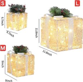 img 3 attached to 🎁 DROFELY Holiday Lighted Champagne Gift Box Set - Larger 11.8in Size with Silver Bow - Set of 3 Boxes - Indoor/Outdoor Decorative Lighting for Christmas Tree Decoration and Holiday Display