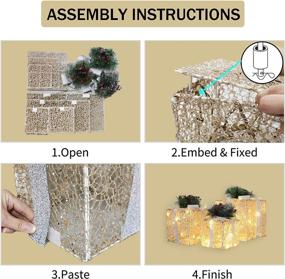 img 1 attached to 🎁 DROFELY Holiday Lighted Champagne Gift Box Set - Larger 11.8in Size with Silver Bow - Set of 3 Boxes - Indoor/Outdoor Decorative Lighting for Christmas Tree Decoration and Holiday Display