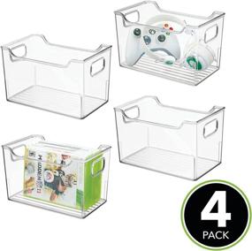 img 3 attached to 📦 mDesign Clear Plastic Storage Container Bin for Video Games, Comics, and More - Organizer for Cabinet, Cupboard, Playroom, Shelves, or Closet - Ideal for Holding Tablets, DVDs, Controllers - 4 Pack