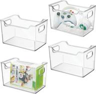 📦 mdesign clear plastic storage container bin for video games, comics, and more - organizer for cabinet, cupboard, playroom, shelves, or closet - ideal for holding tablets, dvds, controllers - 4 pack логотип