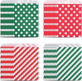 img 4 attached to 🎁 Set of 100 Christmas Treat Bags - Holiday Goodies Bags in Kraft Paper, Red and Green Candy Buffet Bags - Xmas Party Favor & Goody Bags