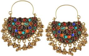 img 4 attached to 👸 Stylish Zephyrr Fashion German Silver Afghani Tribal Dangler Hoop Chandbali Earrings for Girls and Women: A Must-Have Accessory for Trendsetters