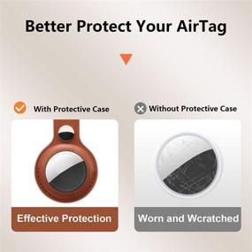 img 3 attached to 👜 Brown Leather Case for AirTag 2021 with Clear Screen Protector: Portable Protective Cover with Keychain - Lightweight AirTag Case for Pets/Keys/Bags