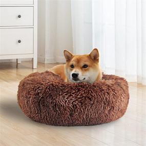 img 3 attached to 🐱 LMTIC 20 Inch Donut Cuddler Cat Beds for Indoor Cats and Small Dogs - Calming, Self-Warming, Anti-Anxiety, Joint-Relief, Improved Sleep Fluffy Pet Bed with Non-Slip Bottom, Machine Washable