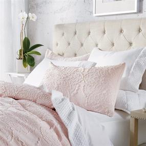 img 2 attached to 🛏️ Microsculpt Comforter Set 3-Piece with Shams, Full/Queen Size in Blush - Solid Medallion Pattern for CHF