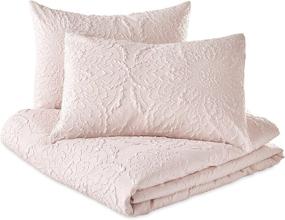 img 3 attached to 🛏️ Microsculpt Comforter Set 3-Piece with Shams, Full/Queen Size in Blush - Solid Medallion Pattern for CHF