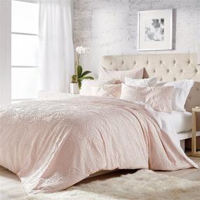 img 4 attached to 🛏️ Microsculpt Comforter Set 3-Piece with Shams, Full/Queen Size in Blush - Solid Medallion Pattern for CHF