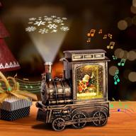🎅 jogotoll christmas snow globes: vintage musical lantern with snowflake projection, lighted train & santa water glitter – 6h timer gift logo