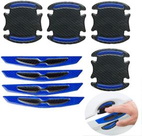 img 4 attached to 🚗 8pcs Carbon Fiber Car Door Handle Scratch Protector Sticker – Blue | Auto Door Handle Scratch Cover Guard Protective Film with Reflective Strips for Outdoor Safety