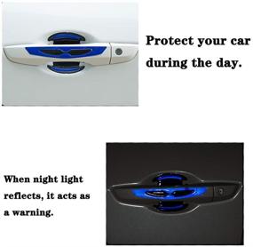 img 3 attached to 🚗 8pcs Carbon Fiber Car Door Handle Scratch Protector Sticker – Blue | Auto Door Handle Scratch Cover Guard Protective Film with Reflective Strips for Outdoor Safety