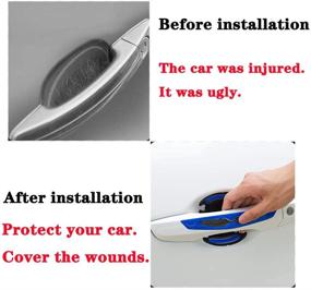 img 2 attached to 🚗 8pcs Carbon Fiber Car Door Handle Scratch Protector Sticker – Blue | Auto Door Handle Scratch Cover Guard Protective Film with Reflective Strips for Outdoor Safety